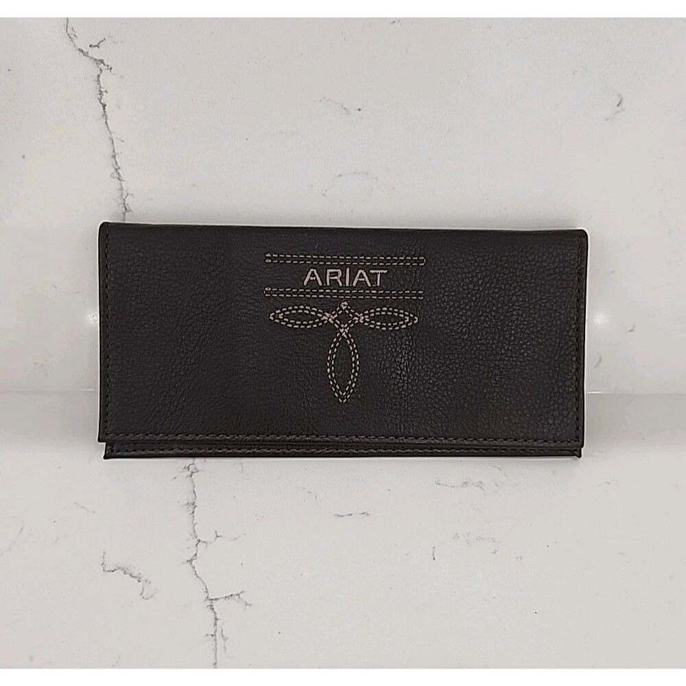 Ariat Mens Leather Checkbook Wallet Brown Not Used